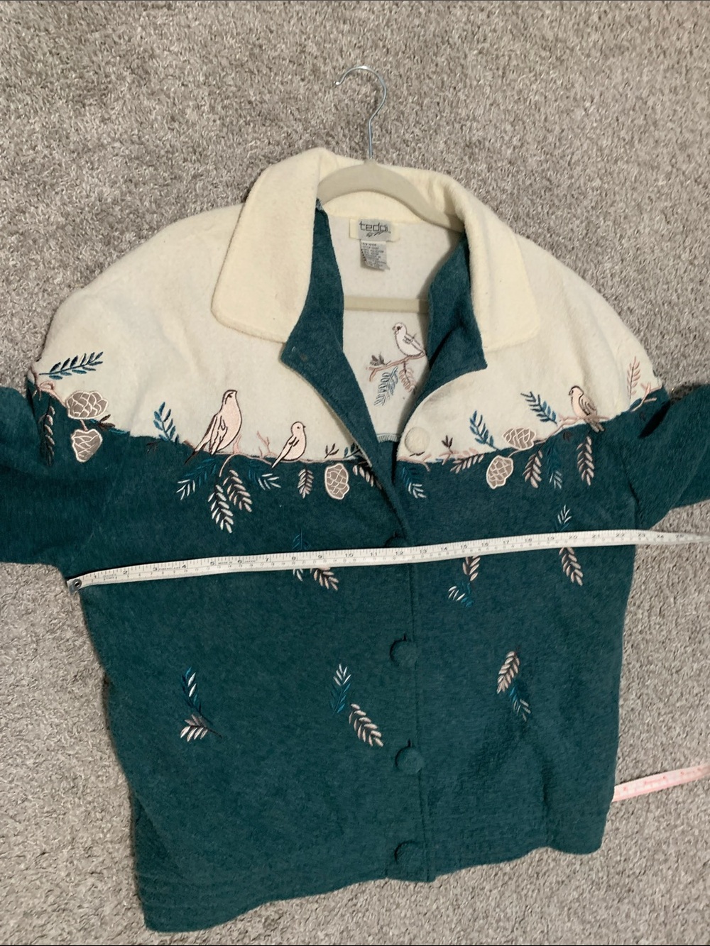 Vintage Teddi Two-Tone Green & Cream Embroidered Teddy Jacket - Picture 7 of 7